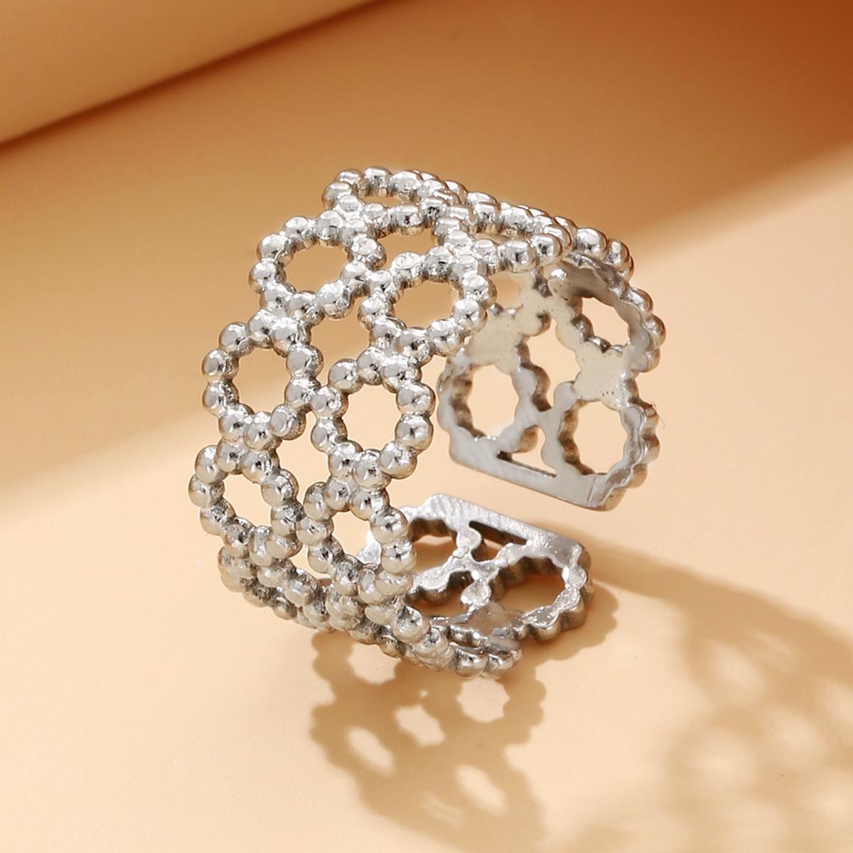 Retro Hollow Lace Flower Design Open Stainless Steel Ring for Women