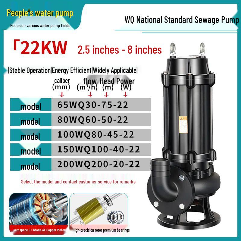 People's Standard Genuine Sewage Pump: Non-Clog High Head, Large Flow, 380V Submersible