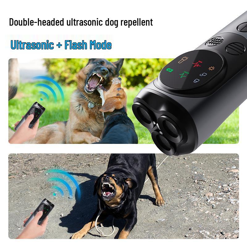Portable Ultrasonic Dog Bark Stopper & Training Device with Light - Three-Head Dog Repeller