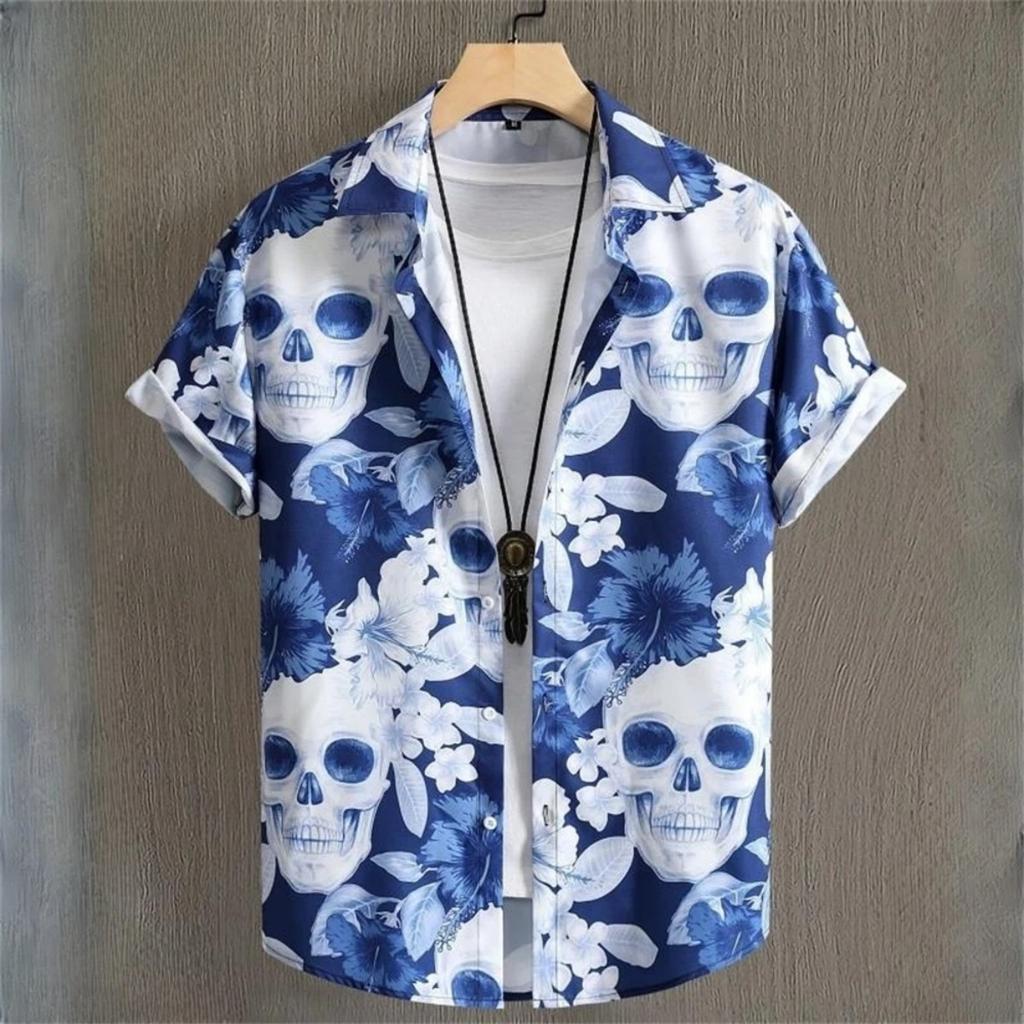Men's Bamboo Print Short Sleeve Shirt, Lapel Button-down with Pocket, Breathable Casual Top for Vacation & Daily Wear