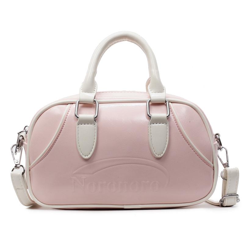 2025 new Korean simple contrasting color portable Boston bag casual commuting versatile foreign style niche messenger women's bag