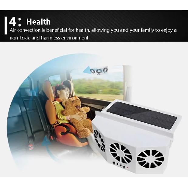 Solar Car Fan USB Rechargeable Exhaust Fan Air Circulation Cooling and Heat Dissipation High Wind Power 3 Head Ventilation Fan