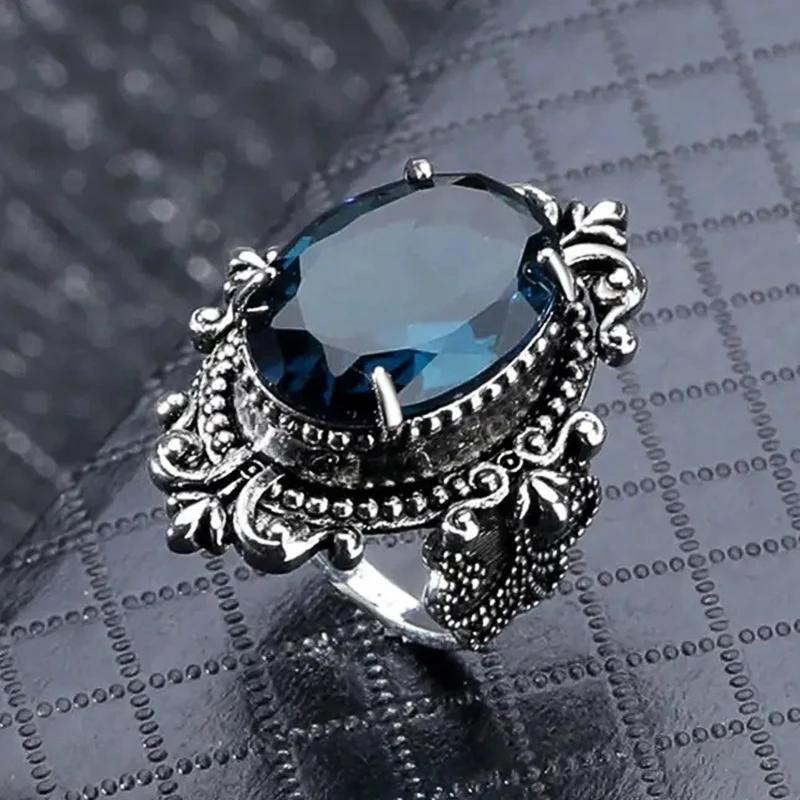 

2026 Bohemia Blue Rings for Women Aesthetic Caved Pattern Design Fancy Anniversary Gift Ethnic Finger Accessories Lady Zircon 6