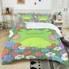3PC Green Frog in Colorful Flowers Print Bedding Set 1 Duvet Cover 2 Pillowcases for Adult and Children Luxury Gift Full Size