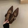 Suede inner height increase pointed tip shallow mouth single shoes women's spring and autumn new gentle fairy Mary Jane shoes