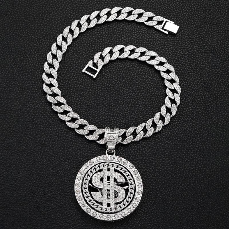 Hip Hop Spinning Dollar Pendant Jewelry Street Rap Rock Style Knife Necklace Jewelry
