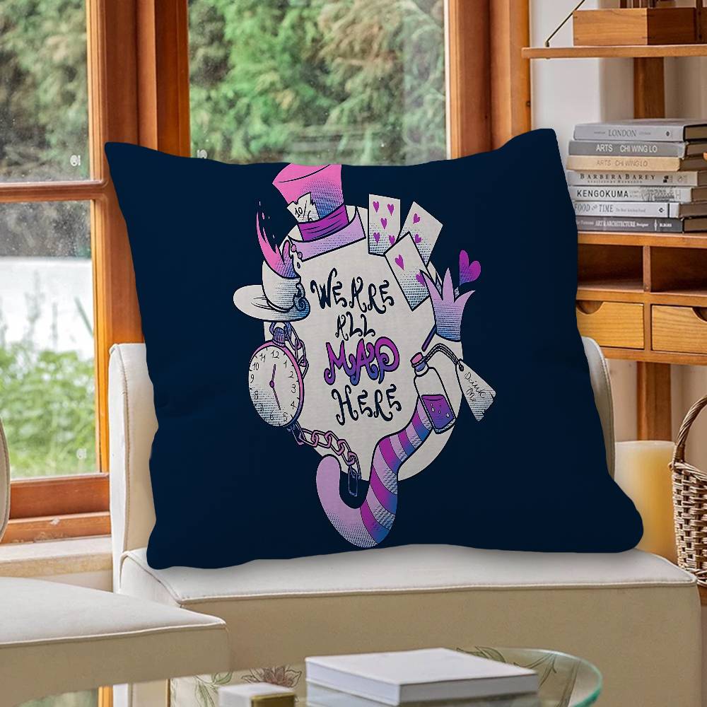 C-Cheshire Cat A-Alice Anime Pillow Cushion Cover Pillowcase Living Room Sofa Home Decor Customized