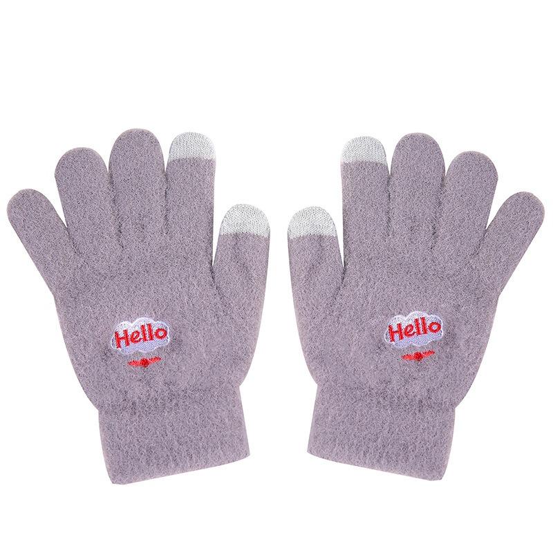 Gloves Winter Warm Student Cute Female Velvet Thickened Cycling Five-finger Cold-proof Cotton Gloves
