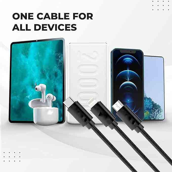 Unbreakable 3 in 1 USB Fast Charging Cable with Type C Lightning, Micro USB Port B094JNXNPV