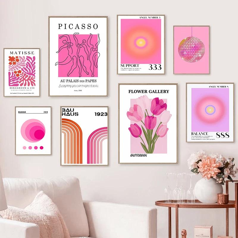 Matisse Bauhaus Angel Number Picasso Flower Wall Art Canvas Painting Pink Tiger Poster Picture Modern Living Room Interior Decor