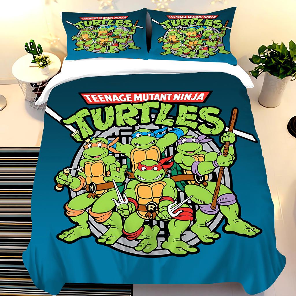 Cartoon Teenage Mutant Ninja Turtles Duvet Cover Set, Soft Bedding Set Adults Kids Bedroom, Comfortable Home Decor Comforter