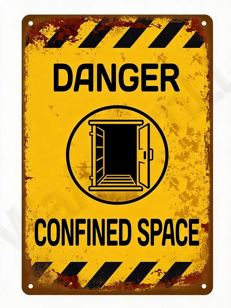 A Collection of Vintagestyle Industrial Warning Signs Echoing the Warnings of Hazards In the Retro Era