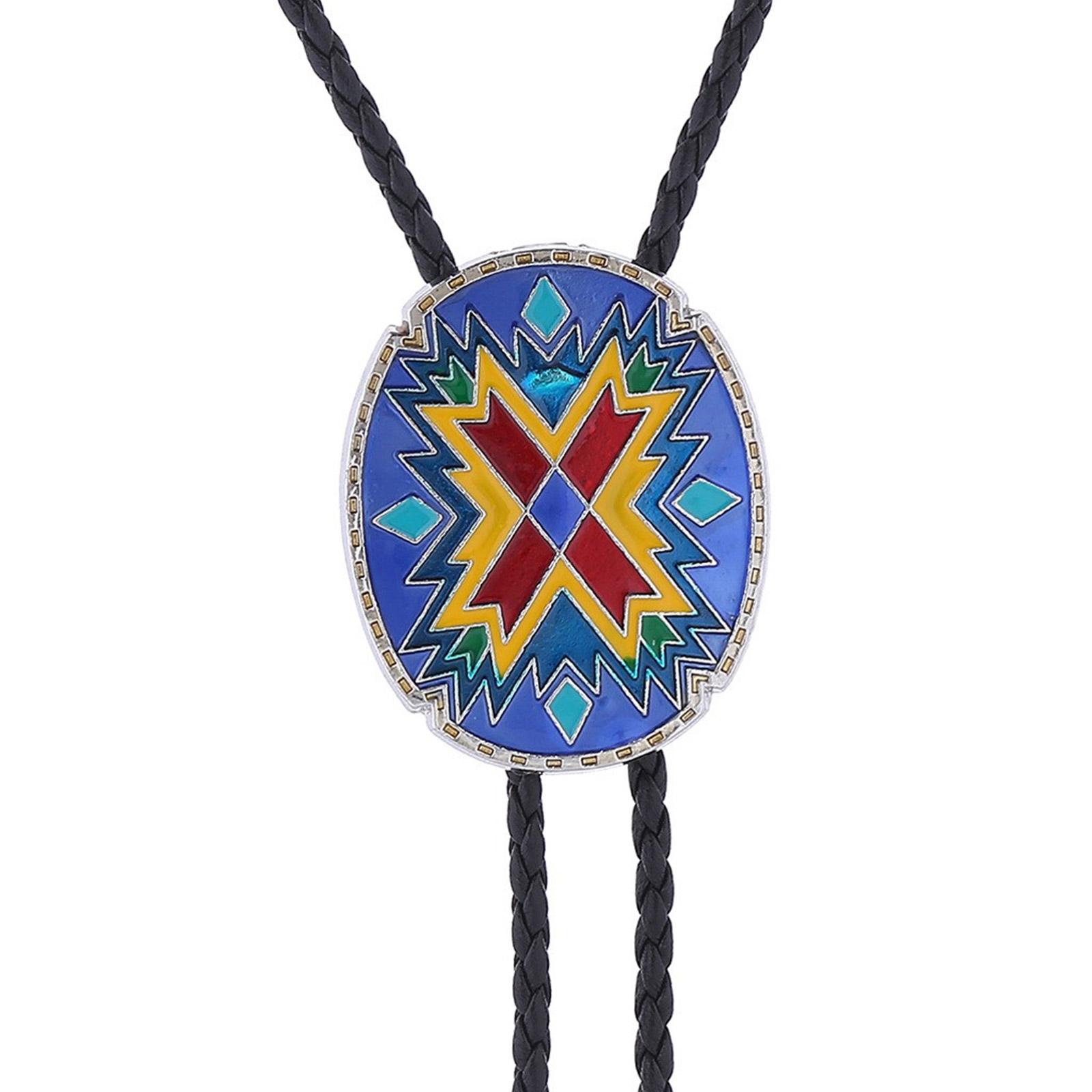 

Braided Shoestring Bolo Tie with Engraving Totem Charm Cowboy Necktie Necklace Country Style Bolo Tie Cowboy
