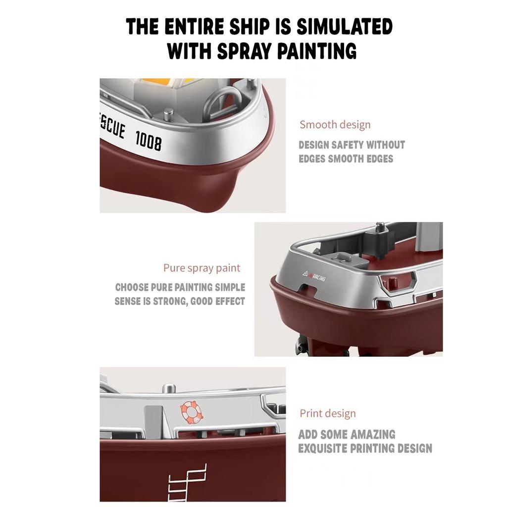 1/144 Scale RC Tugboat, 2.4GHz RC Electric Yacht Model With Lights, Remote Control For Pools Lakes