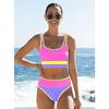 Women High Waist Color Block Three Piece Split Bikini Cover Up Vacation Swimwear