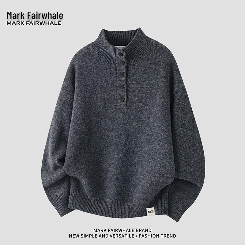 Mark Fairwhale Men's Henley Neck Loose-Fit Knit Sweater