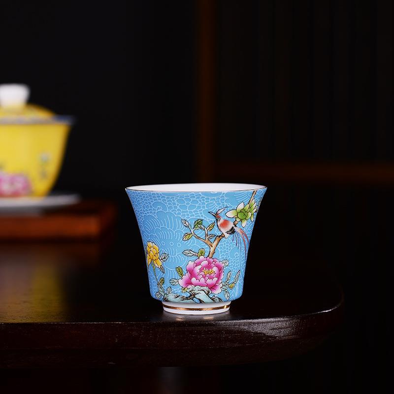 Personalized Carved Flower Teacup Pastel Douli Cup Hand-painted Ceramic Tea Cup Kung Fu Tea Set Tasting Cup Master Single Cup