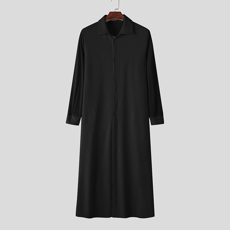 INCERUN Men Lapel Neck Long Sleeve High Splits Casual Long Cardigan Coats