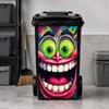 Cartoon Monster Trash Can Sticker Funny Face Wheeled Bin Decal Matte Flat Print Outdoor Indoor Adhesive Large