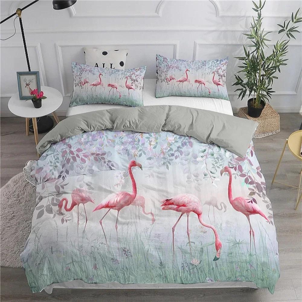 Comforter Cartoon Pink Flamingo Single Double Queen Extra Large Girls Children Teenager Bedding Set 3 Pcs With 2 S