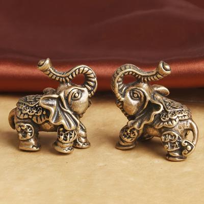 Pure Brass Distressed Nafu Elephant Couple Desktop Ornament: Unique Home Decor and Gift for Friends