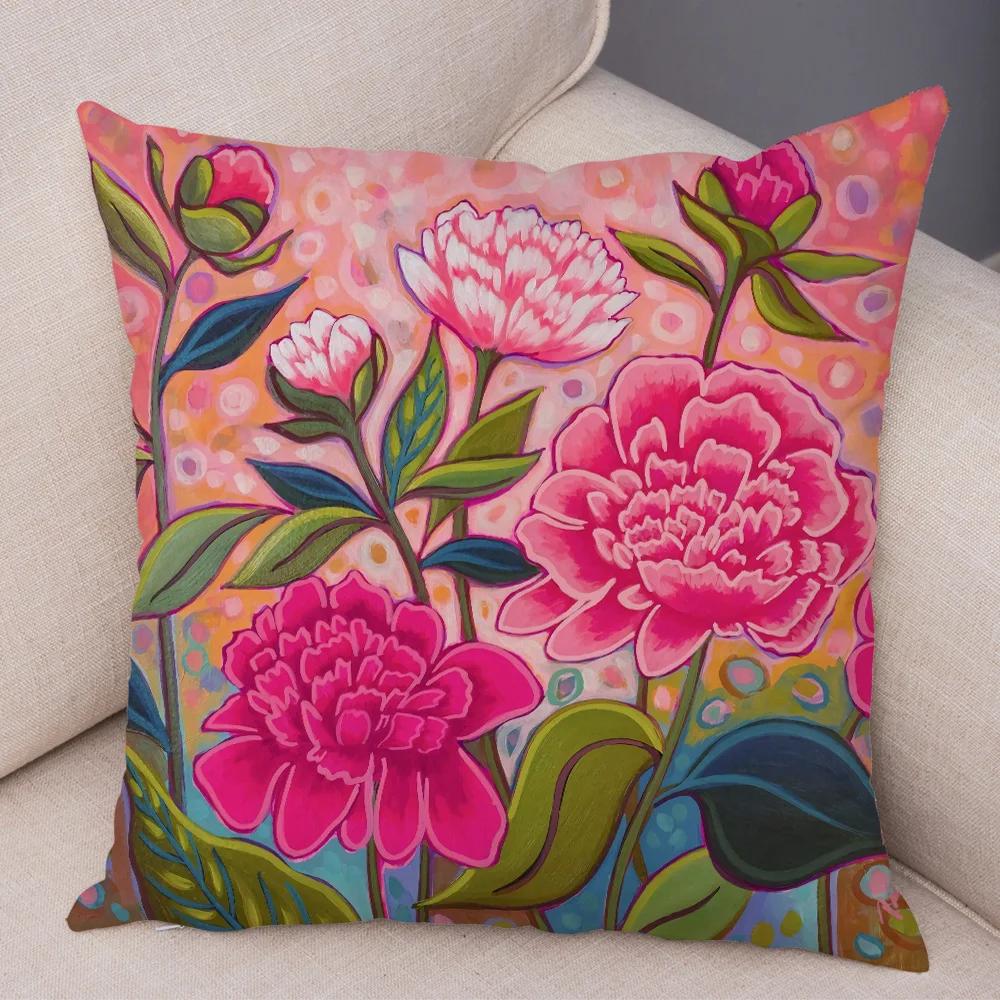 Наволочка с акварельным цветком в скандинавском стиле, мягкая плюшевая наволочка с рисунком из мультфильма, цветочное растение, наволочка для дивана, дома, детской комнаты 30x30cm