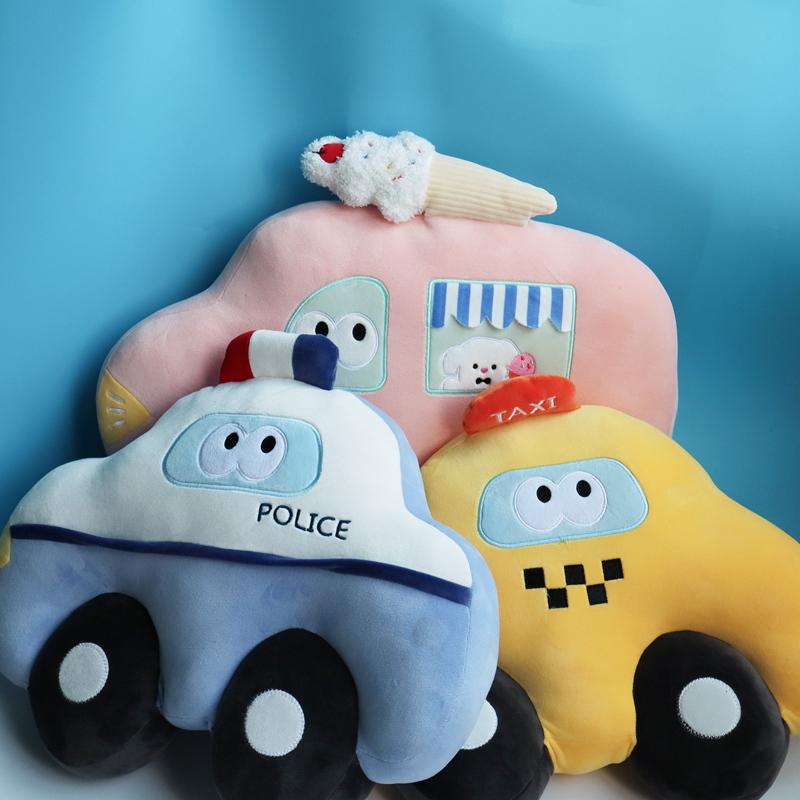 Simulation Taxi Police Car Plush Toys Kawaii Car Dolls Stuffed Soft Vehicle Pillow Creative Christmas Birthday Gift for Kids