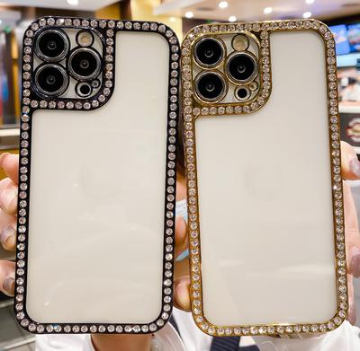 Rhinestone Decor Clear Phone Case, Bumper Clear Protective Cases Glitter Sparkle Bling Case for iPhone 14 15 Pro Max