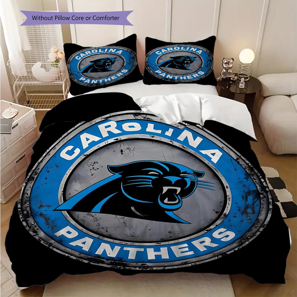 Carolina Panthers Pattern Bedding Quilt Set Quilt Cover Pillowcase Home Decoration Birthday Gift (1 * Duvet Cover + 2 * Pillowcase, Without Core)