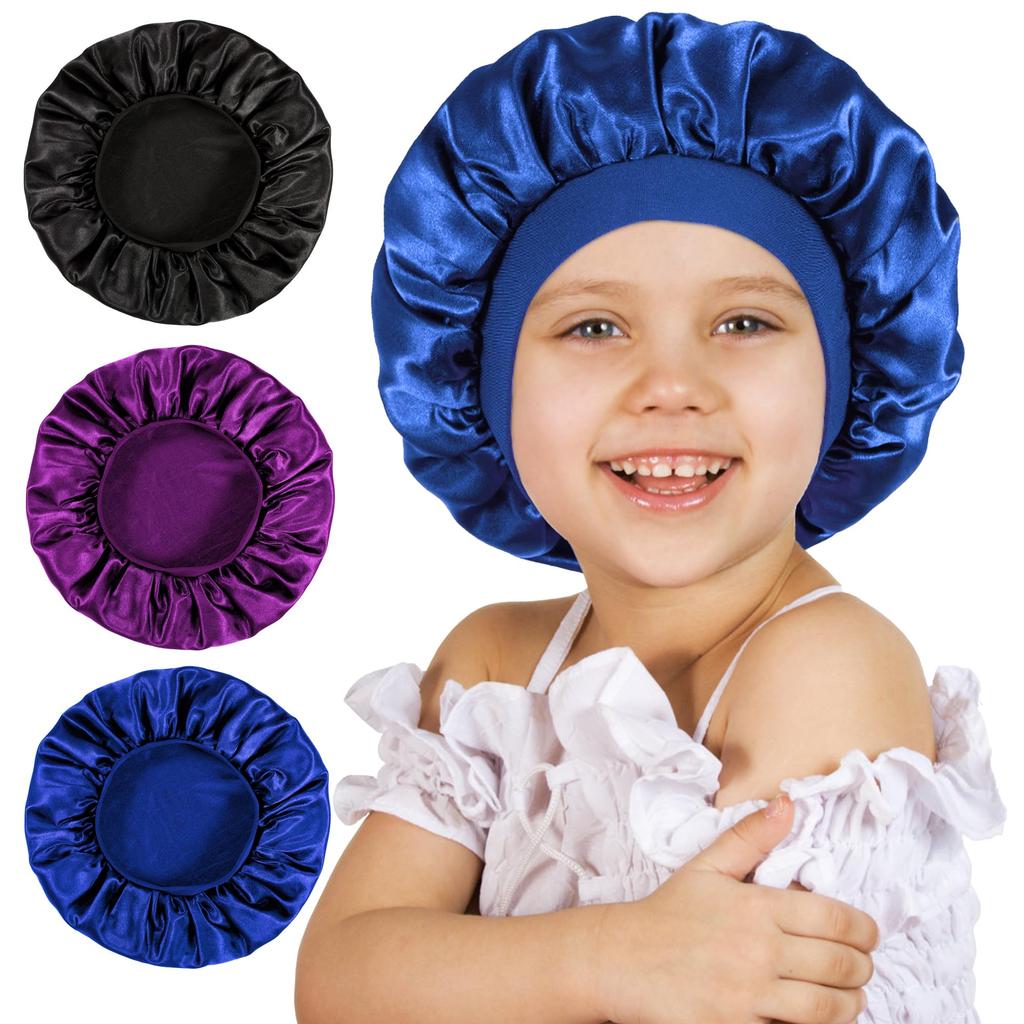 Kids Satin Bonnet Child Sleeping Cap,Soft Silk Bonnet Elastic Wide Band,Breathable Baby Bonnets Night Sleep Caps,Colorful Night