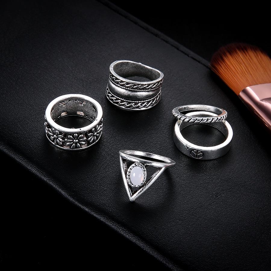 Vintage Hollow Engraved Gemstone Combination 5-Piece Joint Ring For Women
