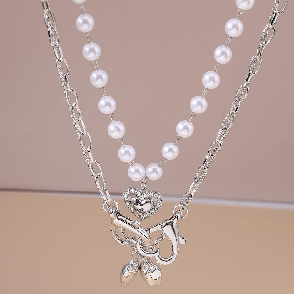 3pcs Delicate Love Heart Necklace Multilayer Pearl Choker Necklaces for Women Bridal Wedding Party Jewelry Gifts