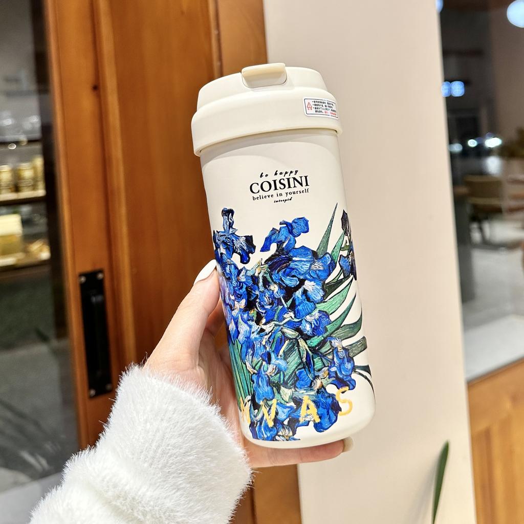Coffee Thermos Cup Girls New Double Drinking Cup Luxury High-grade Sense with Straw Cup Accompanying Large Volume