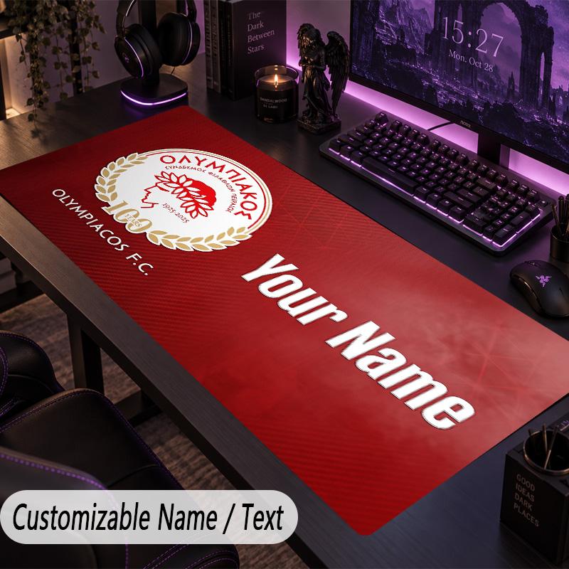 Custom Text Big Mousepad, Extended Desk Pad For Laptop Work GameOlympiacos