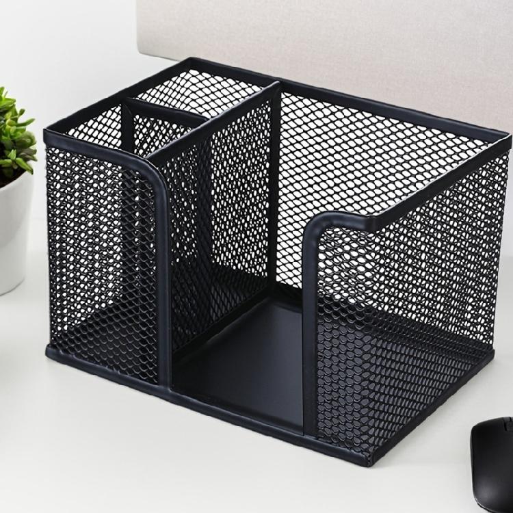 3 Sections Metal Pen Stand High Capacity Desktop Pen Organiser Container for Pencil Marker Note Paper Cosmetics Supplies