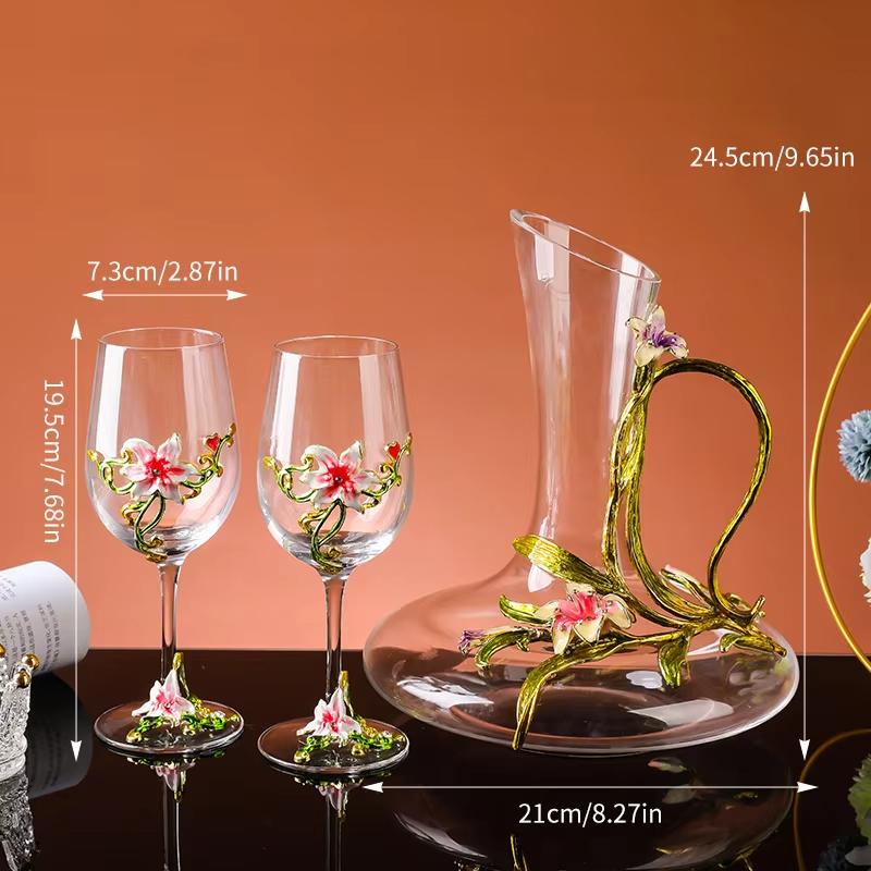 Luxury Crystal Enamel Goblet Glasses Vintage 3D Floral Decor Wine Glass Champagne Cup for Wedding Party Home Bar Home Party Gift