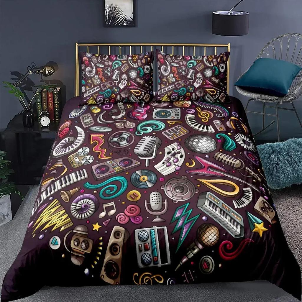 Rock Music Electric Guitar Punk Style Hip Hop Bedding Set Bedroom Soft Modern Bedspreads Comefortable Duvet Cover Pillowcase