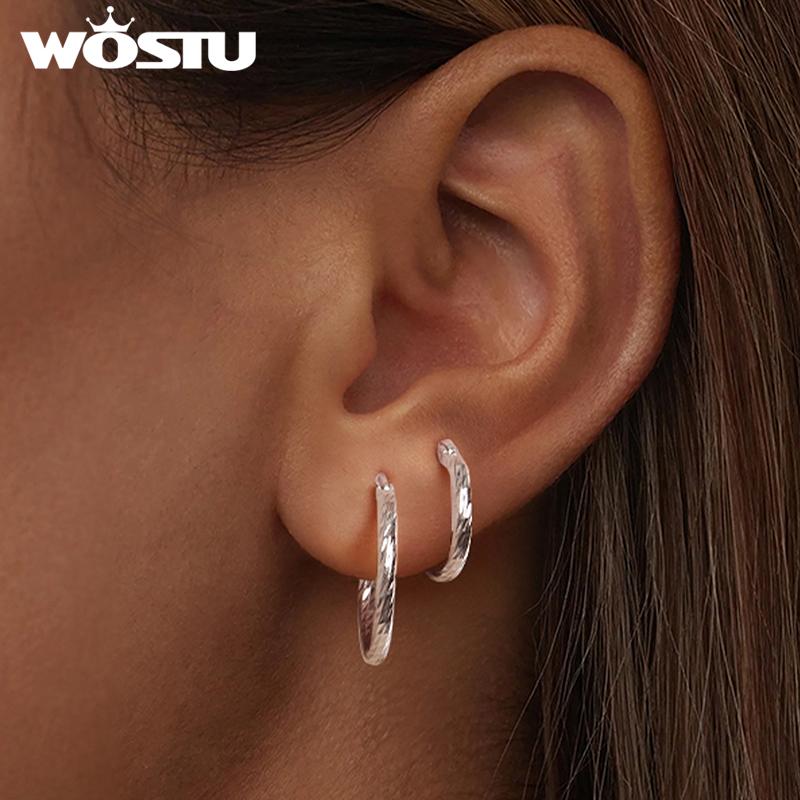 WOSTU Mulit size 925 Sterling Silver Big Hoop Earrings For Women Round Circle Loop Gift Wedding Party Simple Ear Hoops Pendients