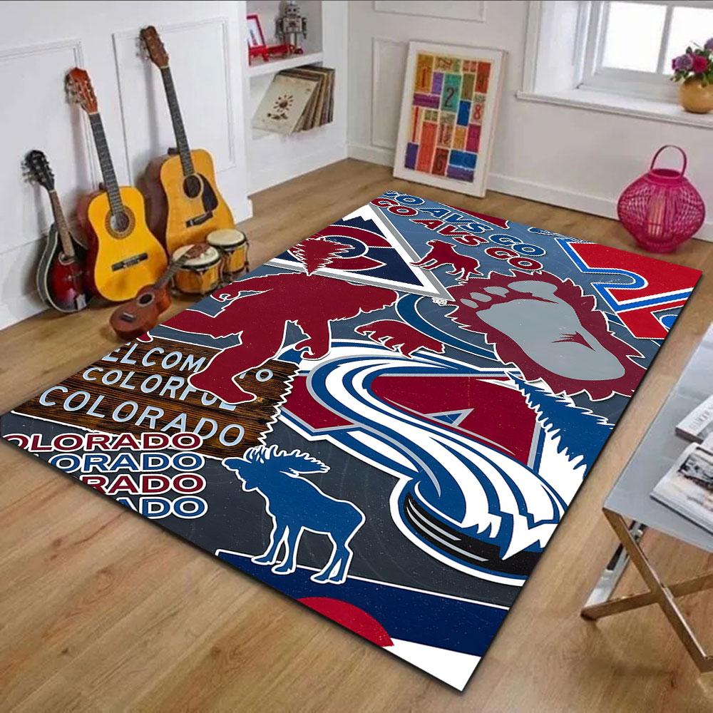 "Colorado Avalanche Inspired Graphic Design" Patterned carpet, non slip mat suitable for living room and bedroom sofas