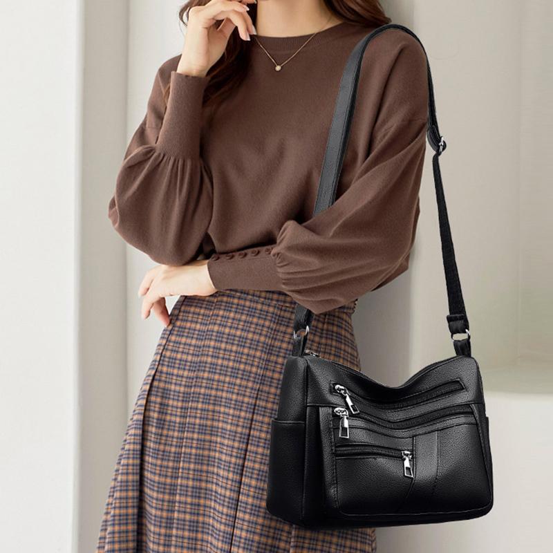 Fashion Crossbody Bag 2025 Hot Soft Multi-layer Joker Shoulder Bag PU Waterproof Large-capacity Multi-pocket Practical Messenger Bag