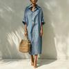 European and American summer new shirt lapel linen one-row button dress solid color casual commuter