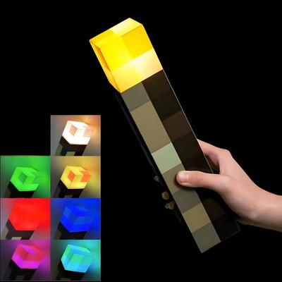 MC Game Brownstone Torch Lamp Figure 4Colors LED Night Light Bedroom Decorative Table Lamp USB Charging with Buckle Kids Toy Gif