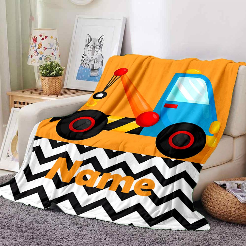 Custom Name excavator Theme Printed Blanket - Perfect for Couch, Bed, Travel & Outdoor Use | Machine Washable, Cozy & Durable.