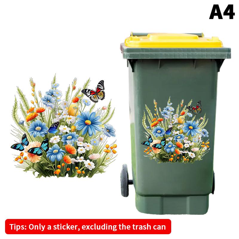 Sunflower Trash Can Stickers Floral Wheel Trash Can Stickers Self-Adhesive Waterproof Pvc Decals For Walls Bathroom Home Decor