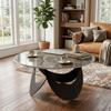 Coffee Table Sintered Stone Top Adjustable Foot Pads Modern Centre Table for Living Room Brown and Black