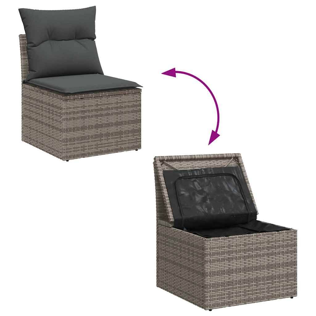 Garden Sofa Set with Storage 8 Pcs Grey Poly Rattan