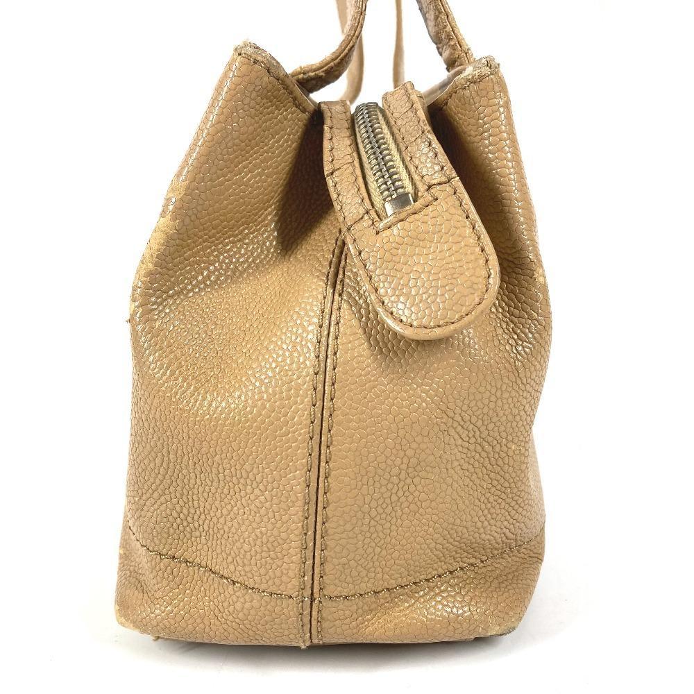 Chanel Vintage CC CC Mark Logo Tote Bag Shoulder Bag Caviar Leather Beige