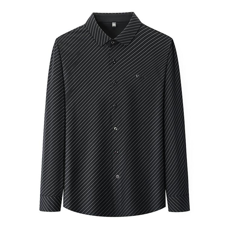 Light Luxury Long-Sleeve Shirt Striped Men'S Shirt, Spring/Autumn Business Casual Versatile Loose Middle-Aged Shirt Men'S Wear