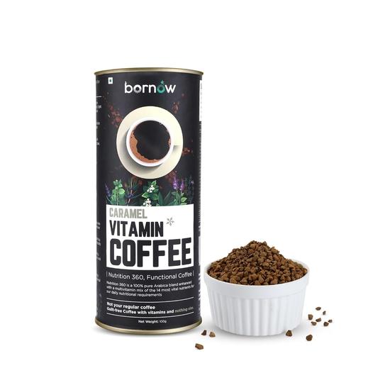 

Bornow Caramel-360 Blend, Original 100% Arabica Infused With 13 Vitaminst|100 Gms, Premium Instant Freeze Dried Coffee Powder Jar