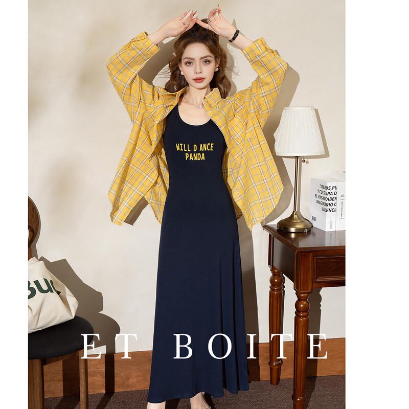 French Box Plaid Shirt & Dress Two-Piece Set L